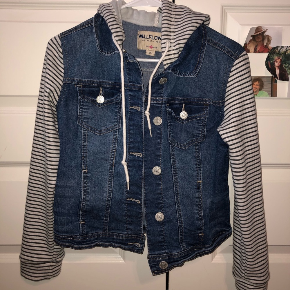Denim Jacket With Striped Sleeves